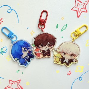 Persona x Pikmin Keychains | 2&quot; x 2&quot; Glitter Epoxy Keychain | Persona 3 4 5 Protagonists