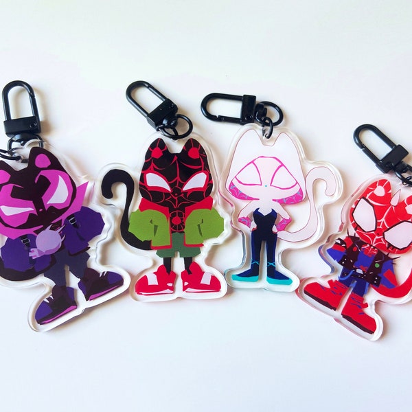 Spiderverse Spider-cat Keychains | 2.5" x 2" Double-sided Acrylic Keychain