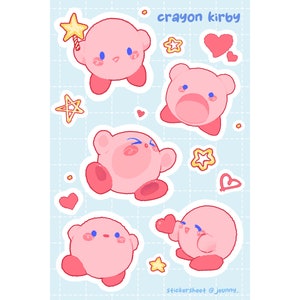 crayon kirby | 4&quot;x6&quot; kawaii sticker sheet