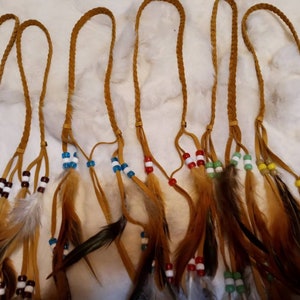 Braided Leather Strips Headband Decorated With Natural Feathers
