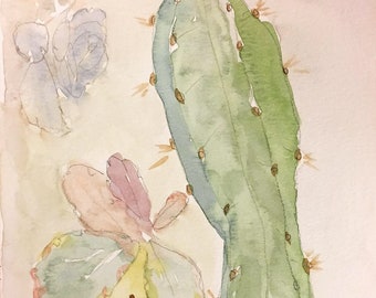 Long Beach Cactus Original Watercolor Painting