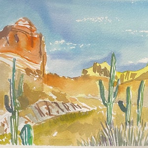 Tortilla Flat, AZ Original Watercolor Desert Mountains Cactus Arizona Art Painting