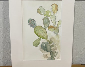 Nopal Cacti, Matted Original Watercolor Painting