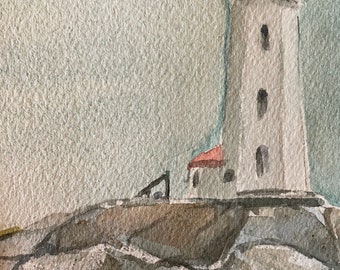 Peggy’s Cove Lighthouse Original Watercolor Painting