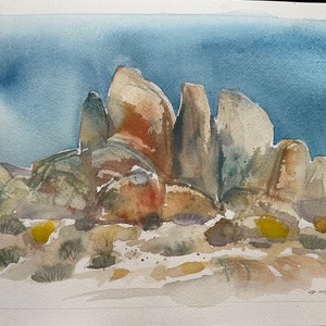 Movie Rocks formation in the Alabama Hills Original Matted Watercolor Painting image 1