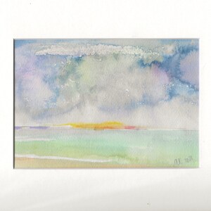 Catalina Sunset, Original Matted Abstract Watercolor Painting image 2