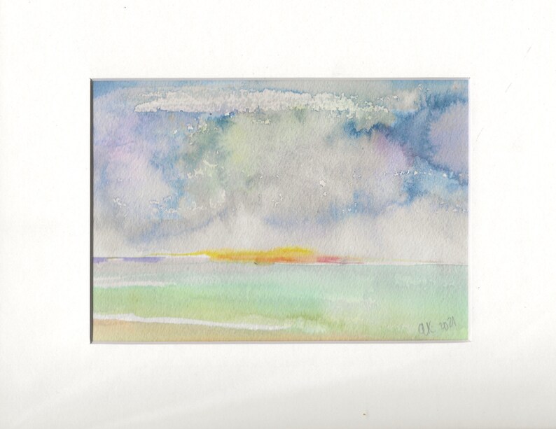 Catalina Sunset, Original Matted Abstract Watercolor Painting image 2