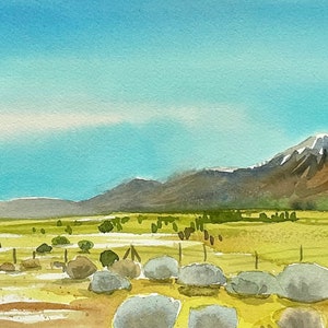 Summer, Owens Valley.  Eastern Sierras / Inyo County, CA Original Plein Air  Watercolor Landscape Painting, 2023