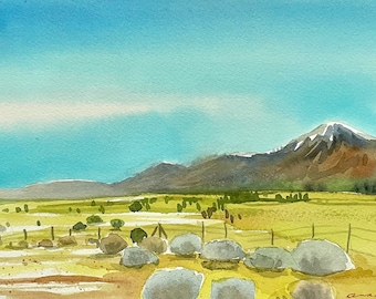 Summer, Owens Valley.  Eastern Sierras / Inyo County, CA Original Plein Air  Watercolor Landscape Painting, 2023