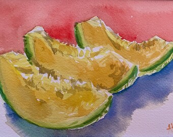 Cantaloupe Original Fruit Painting in Watercolor