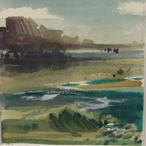 At the Shore, Original Abstract Watercolor Painting
