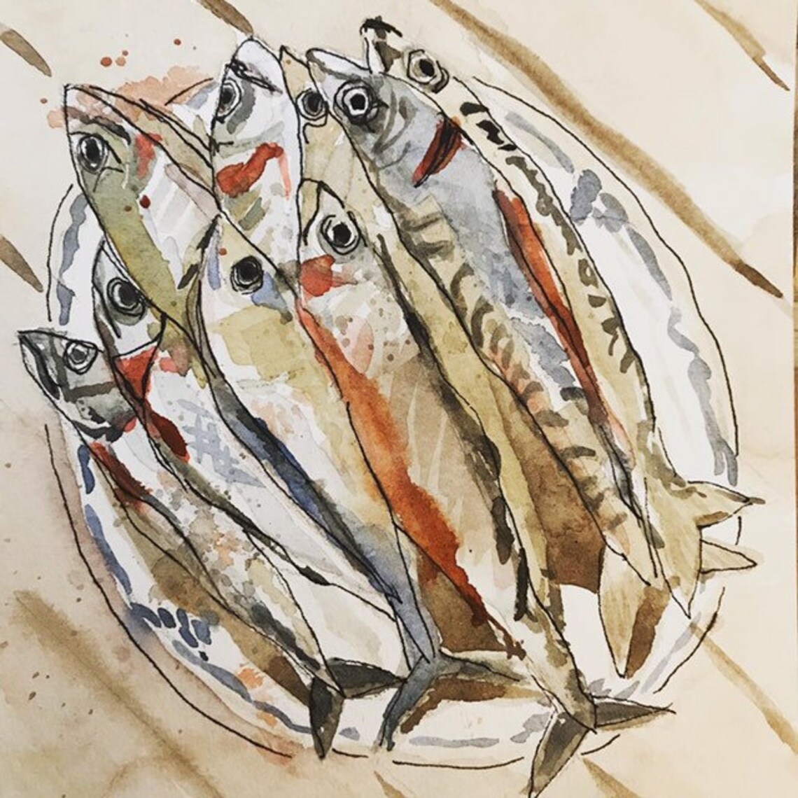 Sardines 1 Watercolor Print Etsy