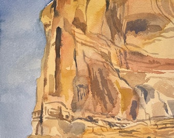 Scenic Red Rock Cliffs Monument Valley Arizona Original Watercolor Cliff Painting, 2023