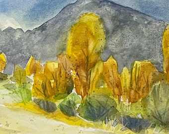 Aspen Trail,  Original Watercolor Landscape Painting with Autumn Colors