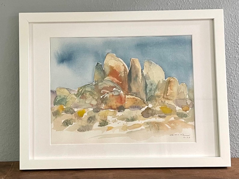 Movie Rocks formation in the Alabama Hills Original Matted Watercolor Painting image 2