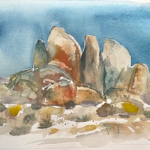 Movie Rocks formation in the Alabama Hills Original Matted Watercolor Painting image 3