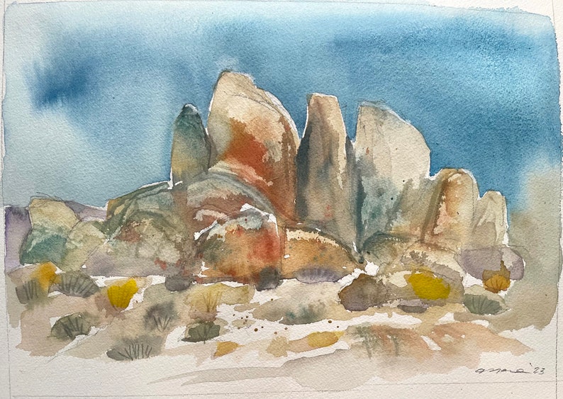 Movie Rocks formation in the Alabama Hills Original Matted Watercolor Painting image 3