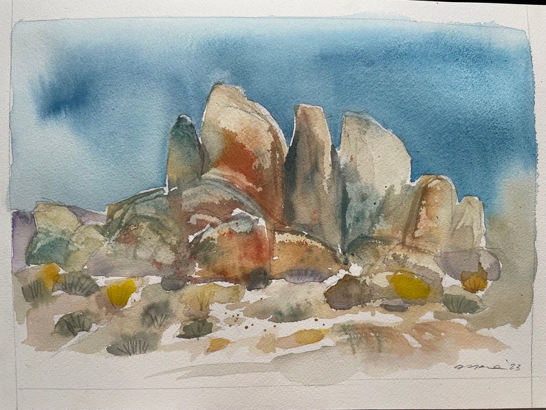 Movie Rocks formation in the Alabama Hills Original Matted Watercolor Painting image 4