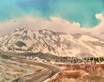 Heading to Bishop, Original Matted Watercolor Painting - Bishop, California in the Eastern Sierra Mountains and Inyo County