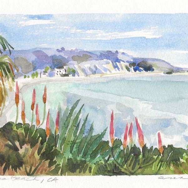 Laguna Beach California Looking South Watercolor Print