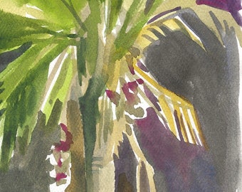 Palm Tree 2, Original Matted Watercolor Painting, Long Beach, CA 2023