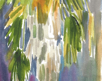 Palm Tree 3, Original Matted Watercolor Painting, Long Beach, CA 2023