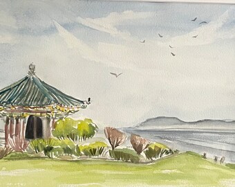 Korean Friendship Bell, Original Watercolor Plein Air Painting