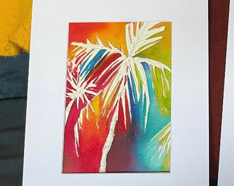 Neon Palm Tree,  Original Watercolor Palm Tree Painting