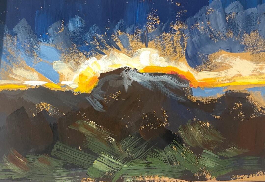 Abstract Joshua Tree Sunset, J Tree, Original Semi- Abstract / Impressionist Gouache ...