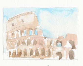 Coliseum,  Rome, Matted Watercolor Print,  2020