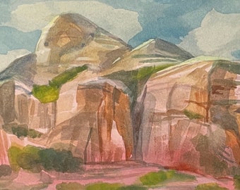 Pink Monuments Utah, Original Watercolor Landscape Painting, 2023