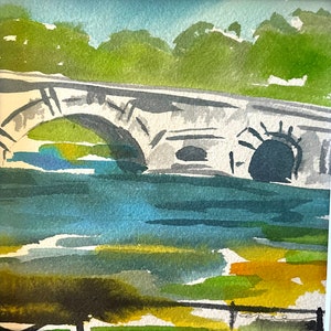 Blenheim Palace Grand Bridge Original Matted Watercolor Painting