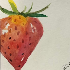 Strawberry 4, Original Square Watercolor Painting
