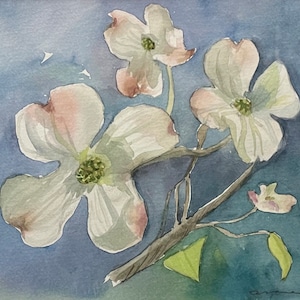 Dogwood Blossoms.   Original Matted Watercolor Painting.