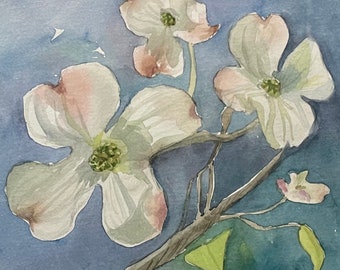 Dogwood Blossoms.   Original Matted Watercolor Painting.