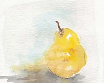 Pear Study, Matted Watercolor Print