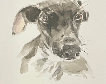 Italian Greyhound , Original Matted Watercolor Painting