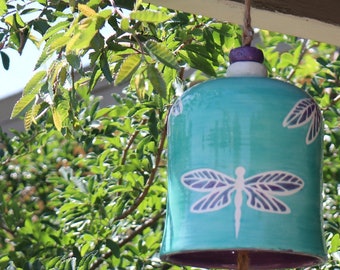 Dragonfly windchime in jade, purple and white, ceramic wind chime, clay, pottery **MADE TO ORDER**