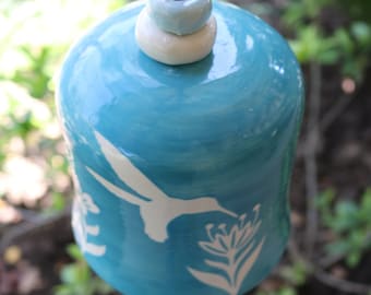 Hummingbird windchime in blue and white, ceramic wind chime, clay, pottery **MADE TO ORDER**