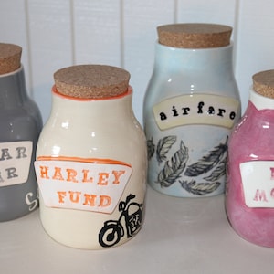 Money jar, piggy bank, customizable savings jars with cork top, any color, any saying, swear jar, MADE TO ORDER image 1