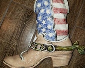 American flag boot vase or planter made of clay
