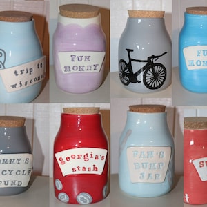 Money jar, piggy bank, customizable savings jars with cork top, any color, any saying, swear jar, MADE TO ORDER image 2