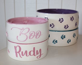 Personalized Ceramic Pet Bowl: Handmade Pottery, Custom Dog or Cat