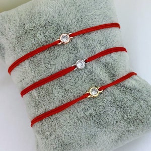 Solitaire Diamond Bracelet, Red String Bracelet, Kabbalah Bracelet