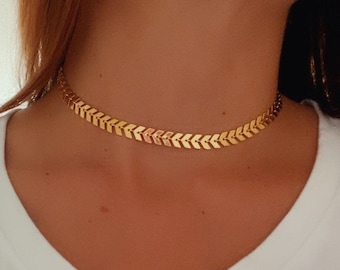 Chevron Choker, 14k Gold Choker