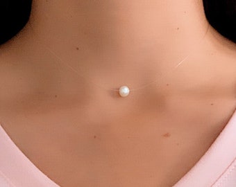 Floating Pearl Necklace, Solitaire Pearl Necklace