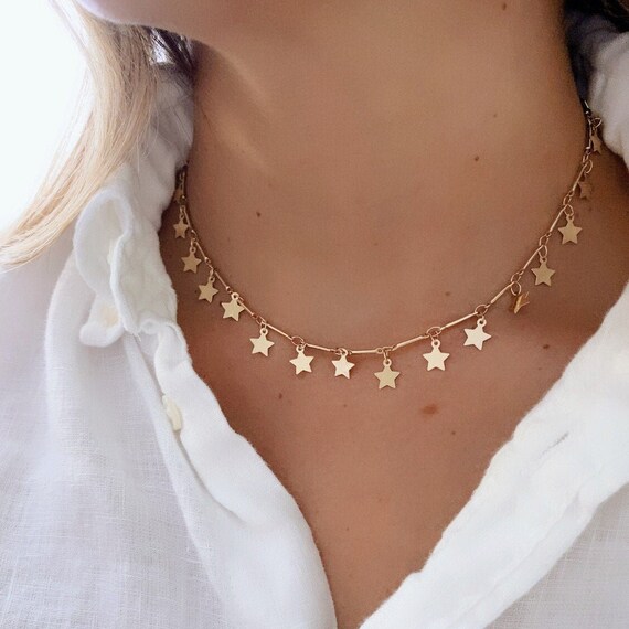 Multi Star Choker Necklace Tiny Star Choker Gold Etsy