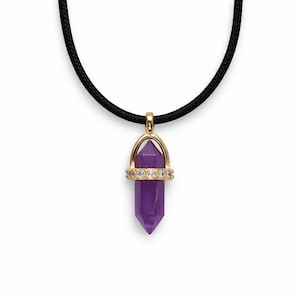 Amethyst Pendant Necklace, Black Cord Ajustable Sliding Closure