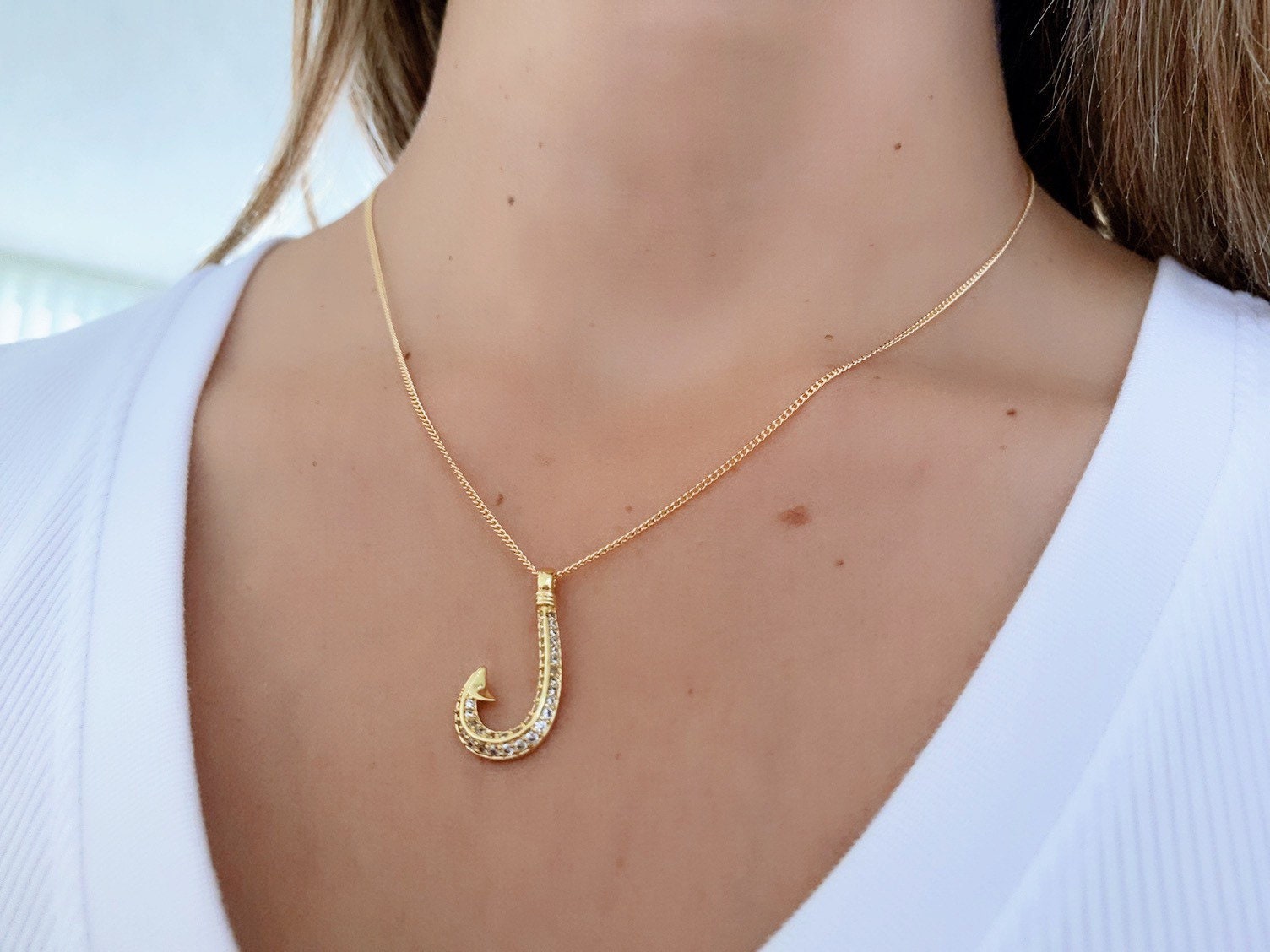 14kt Gold Filled Fish Hook Pendant Necklace For Women with Etsy