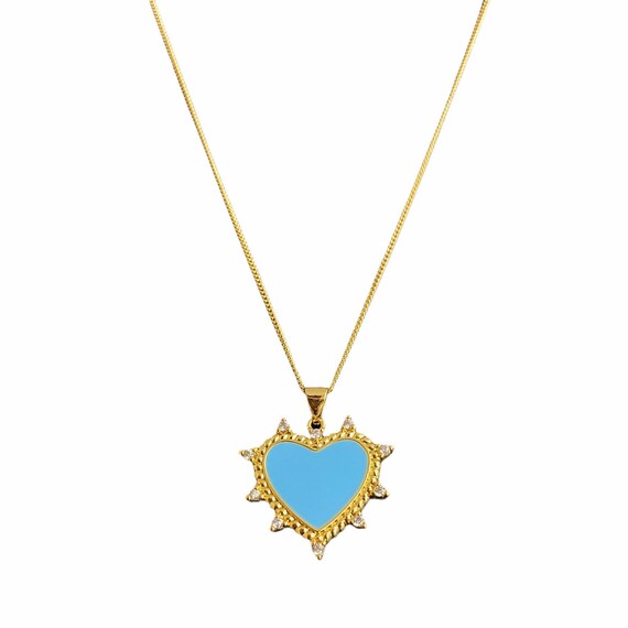 Blue Enamel Heart Pendant Necklace | Etsy